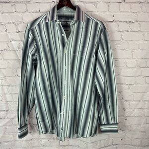 Tailorbyrd classic fit 100% cotton Button Down Shirt vertical Stripes sz L
